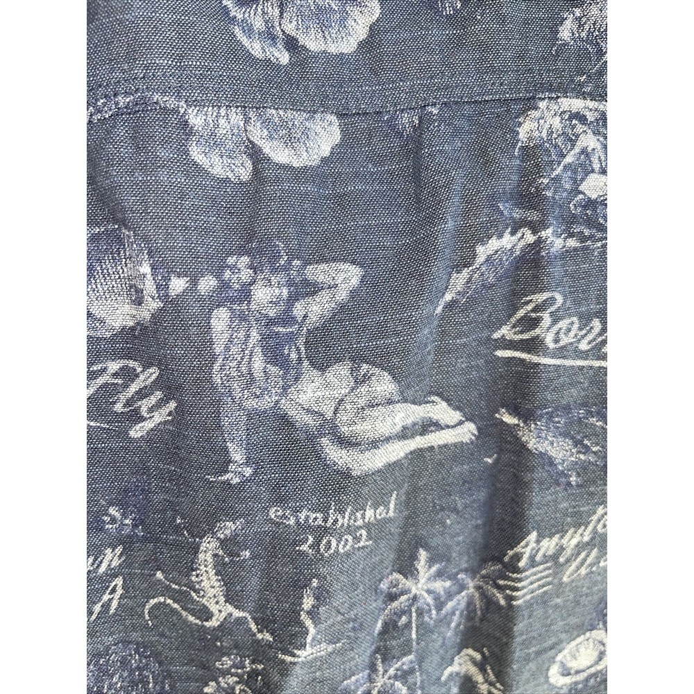 Born Fly Hawaii Pinup Print Blue Shirt Button Up Embroidered XL - Picture 5 of 8